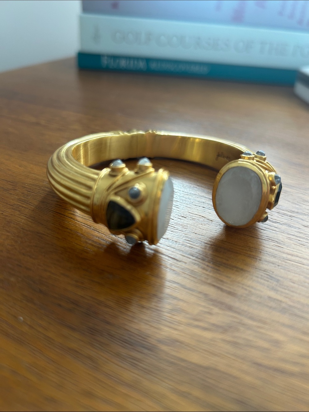 Julie Vos Gold Statement Cuff Bracelet White & Black Stones